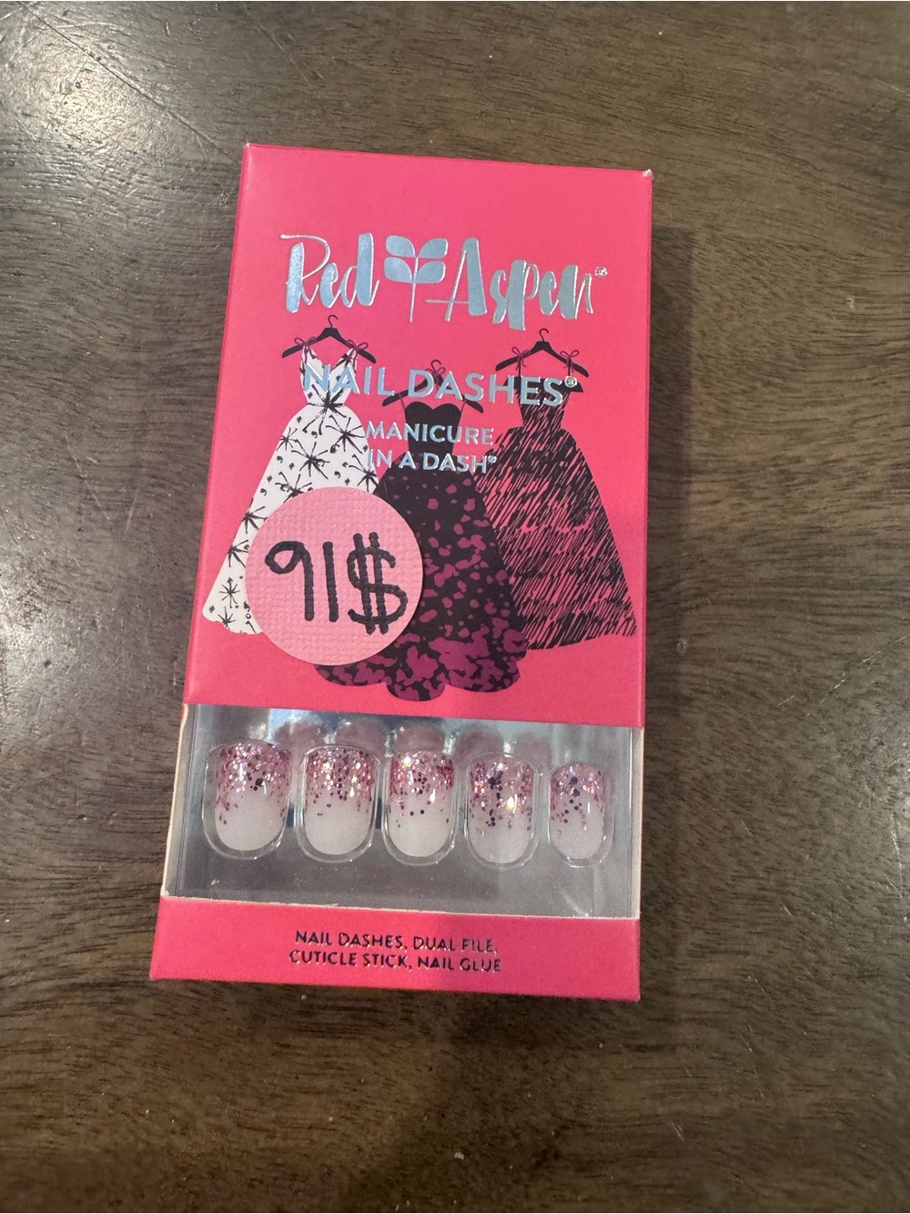 Red Aspen Press On Nails- Gowns And Gems, Gladys Short | Square | Shiny/Glitter